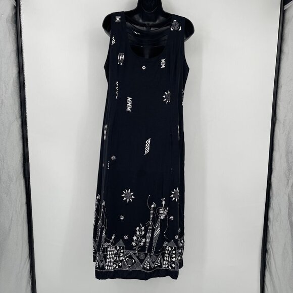 Vintage 90s R&K African Print Maxi Dress Women's 16P Rayon Button Front - Picture 4 of 12